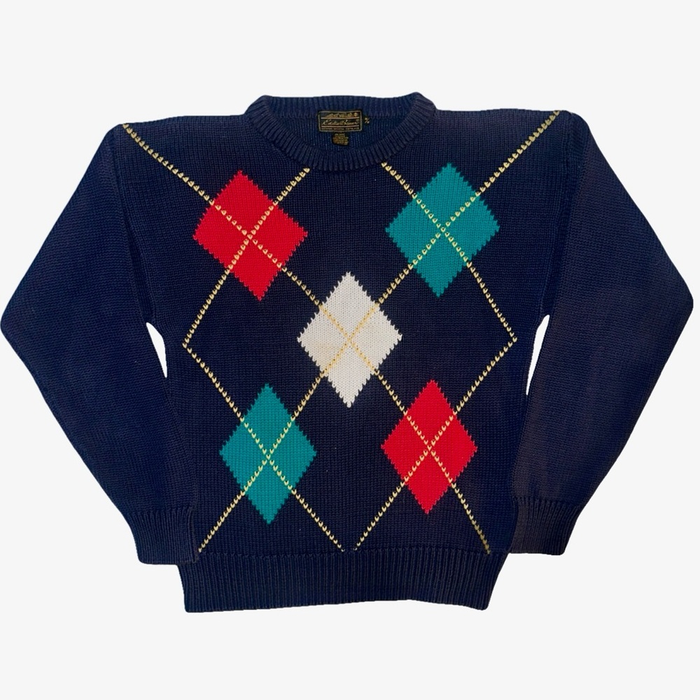 Vintage 90s Eddie Bauer Argyle Knit Sweater men’s size M